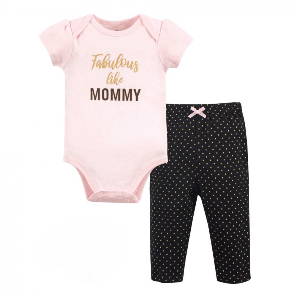 Black gold pink polkadot fabulous like mommy baby girl onesie legging outfit